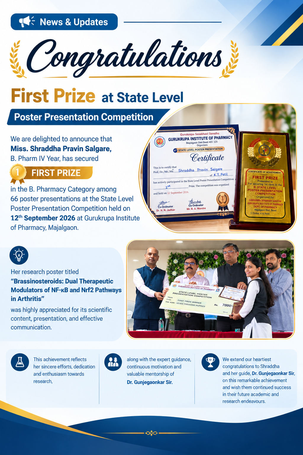 First Prize at State Level Poster Presentation Competition