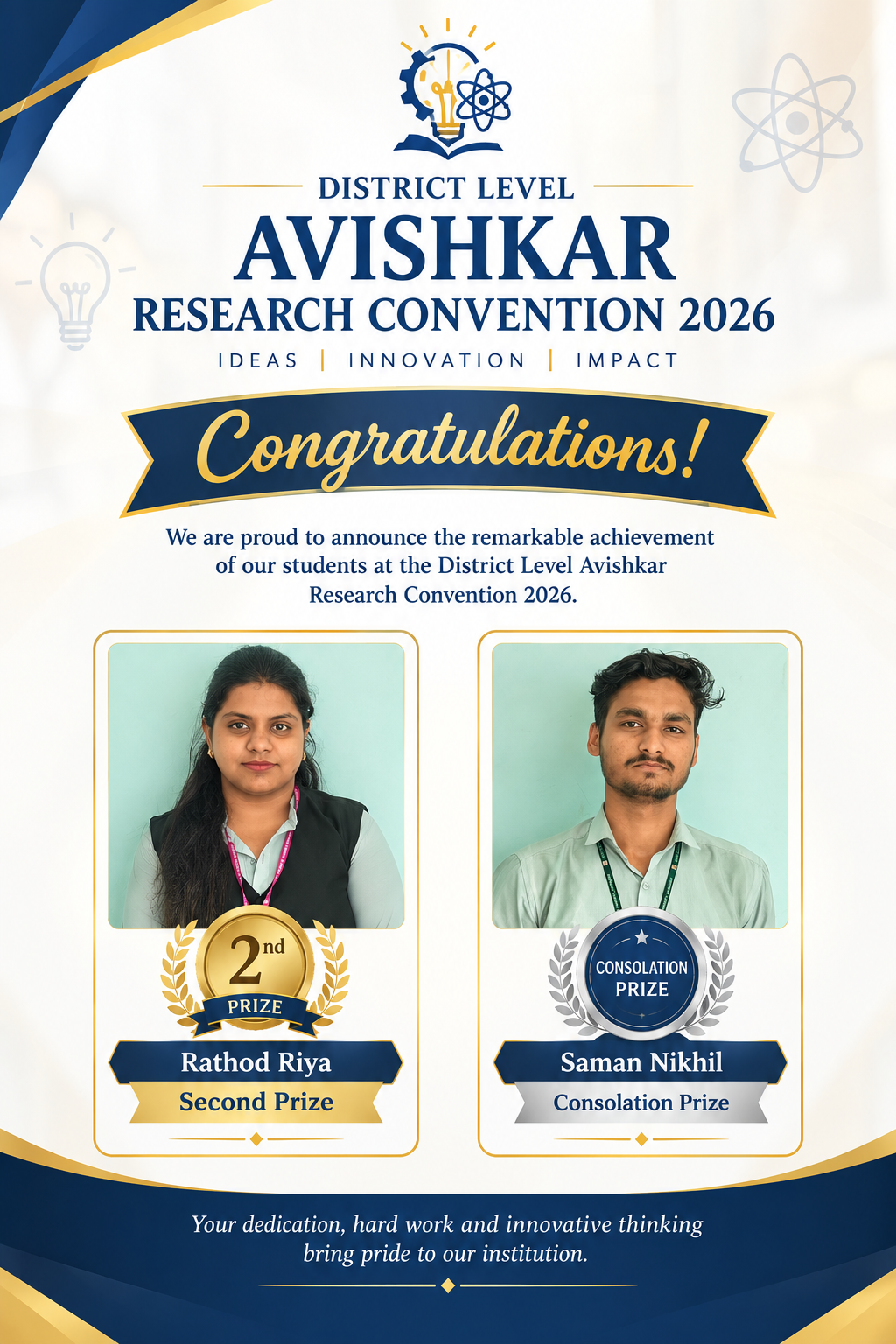 Outstanding Achievement at District Level Avishkar Research Conventio